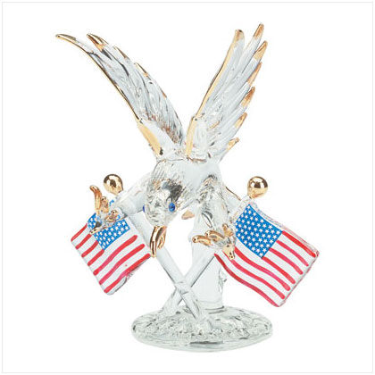 eagle holds two flags of the USA. Spun glass